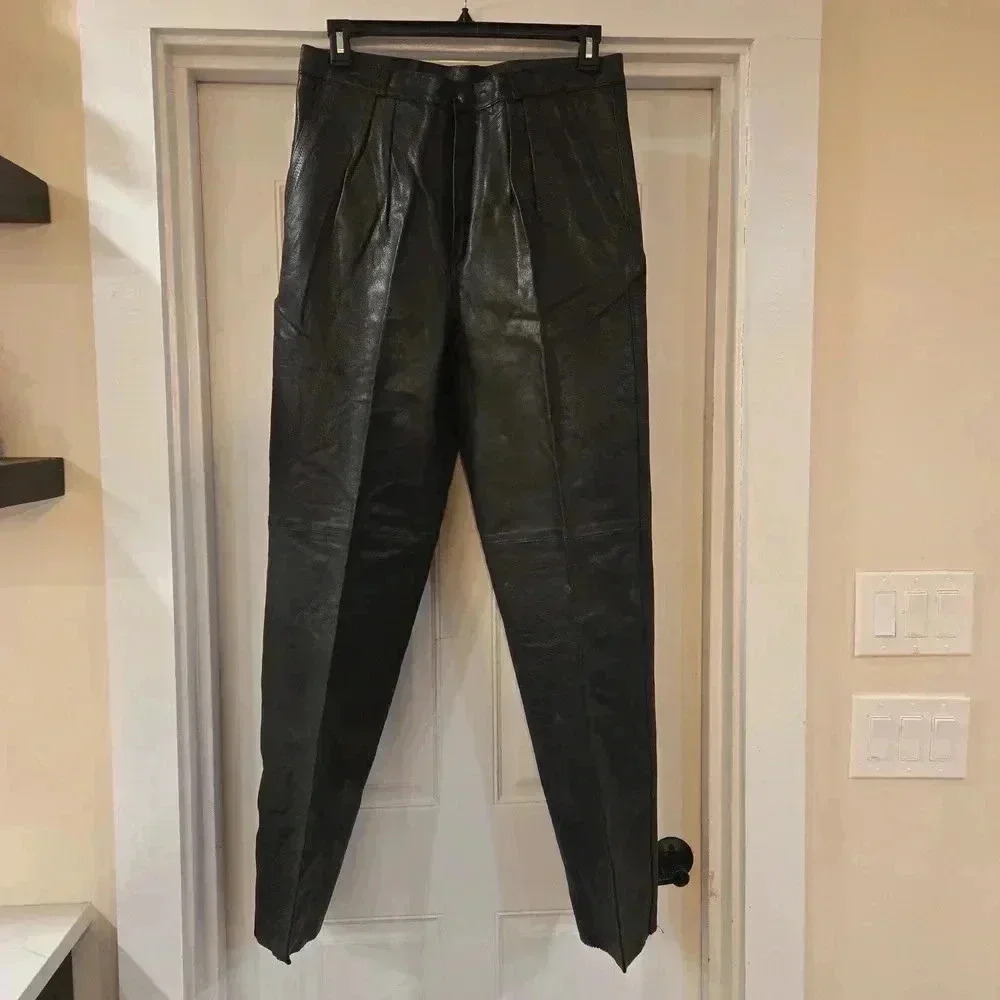 NWT Vintage Lamb Skin Leather Trouser Sport Joinus Pants Black Size 36 Waist